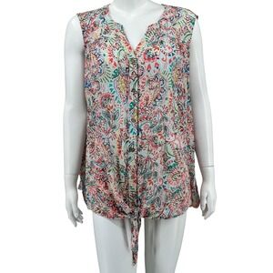 Zac & Rachel‎ Top Womens 3X Multi Sleeveless Paisley Button Up V-Neck Boho Sheer